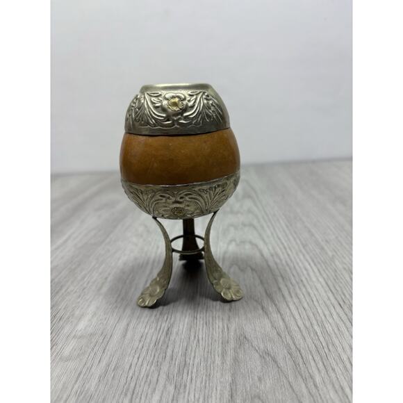 Vintage Yerba Mate Tea Gourd Cup Alpaca Silver - Picture 4 of 7